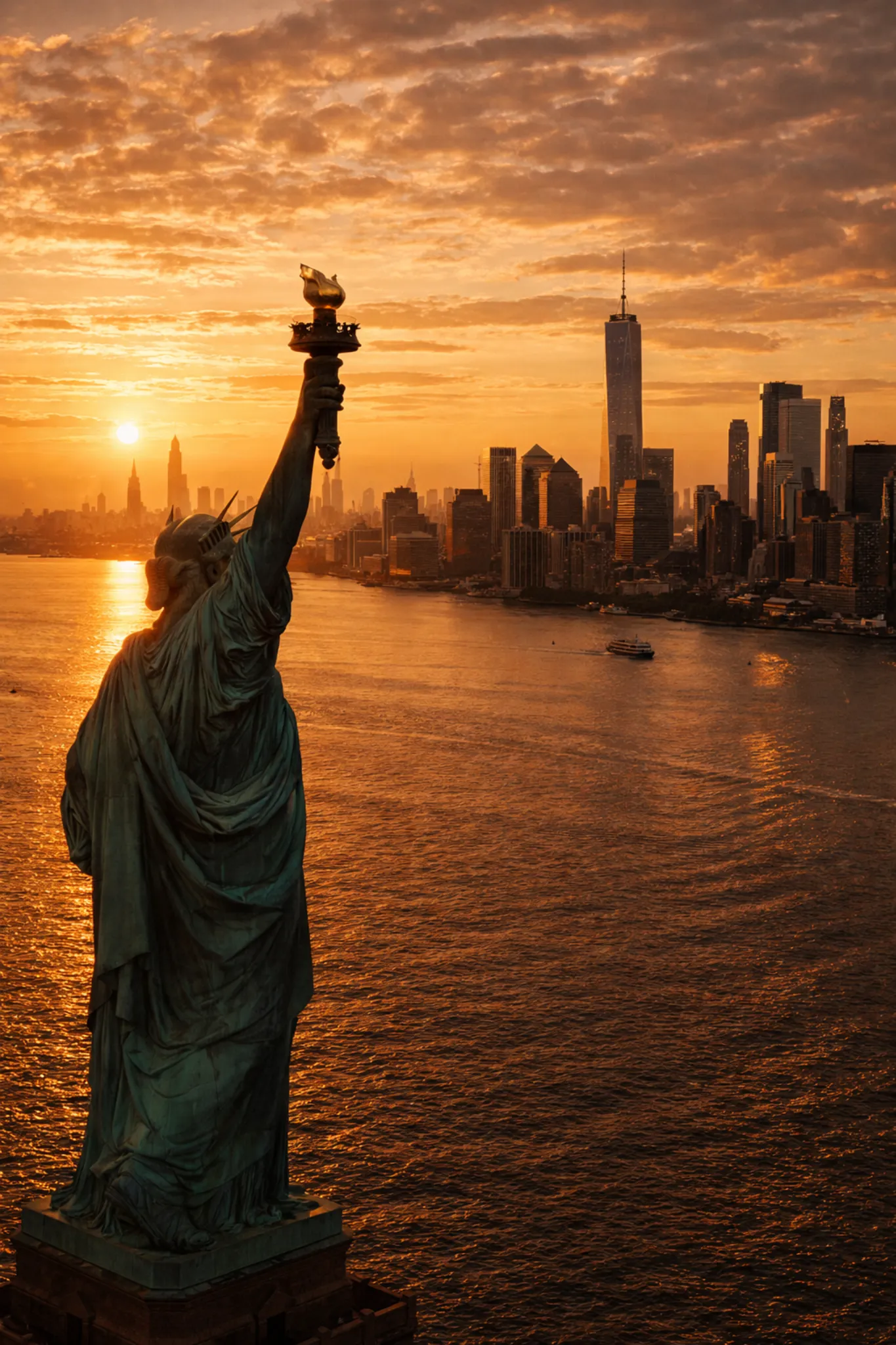 New York skyline at sunset